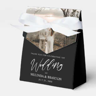 Minimalist Modern Script Wedding Black Photo  Favour Box