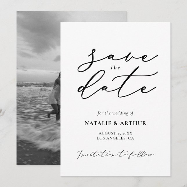 Minimalist Modern Script Wedding Save The Date (Front/Back)