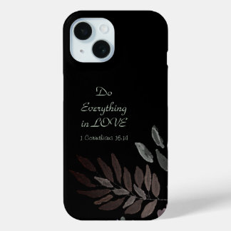 Minimalist Modern Scripture Black Green Leaves iPhone 15 Case