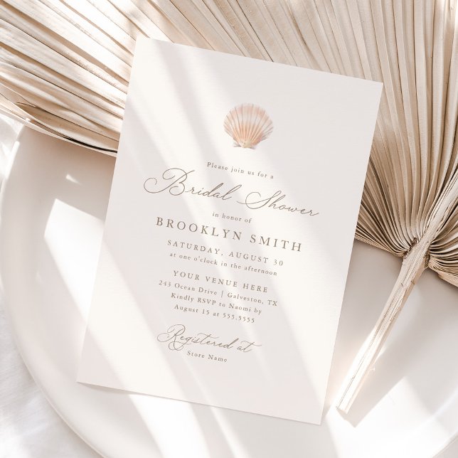 Minimalist Modern Sea Shell Beach Bridal Shower Invitation (Creator Uploaded)