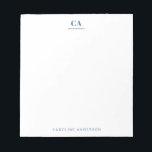 Minimalist Modern Simple Blue Monogram Personal  Notepad<br><div class="desc">Personalised notepad with a professional simple minimalist modern aesthetic in blue.</div>