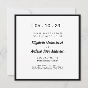 Minimalist Modern Simple Bold Black White Wedding Save The Date