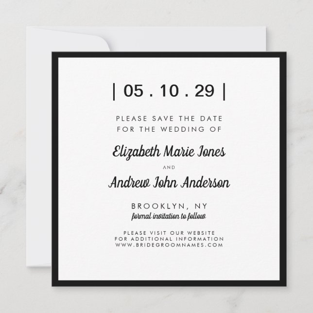 Minimalist Modern Simple Bold Black White Wedding Save The Date (Front)