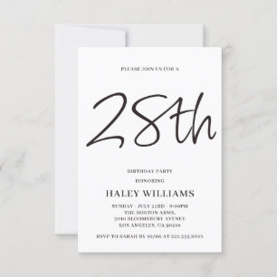 Minimalist Modern Simple Calligraphy 28th Birthday Invitation