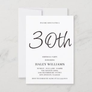 Minimalist Modern Simple Calligraphy 30th Birthday Invitation