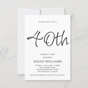 Minimalist Modern Simple Calligraphy 40th Birthday Invitation