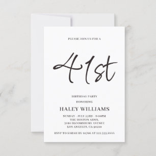 Minimalist Modern Simple Calligraphy 41st Birthday Invitation