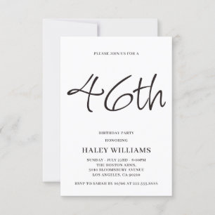 Minimalist Modern Simple Calligraphy 46th Birthday Invitation