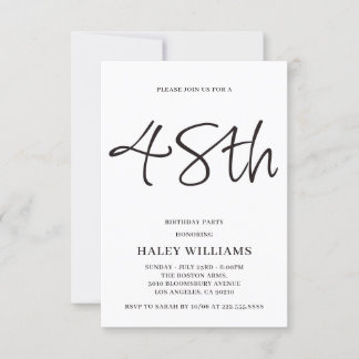 Minimalist Modern Simple Calligraphy 48th Birthday Invitation