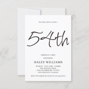 Minimalist Modern Simple Calligraphy 54th Birthday Invitation