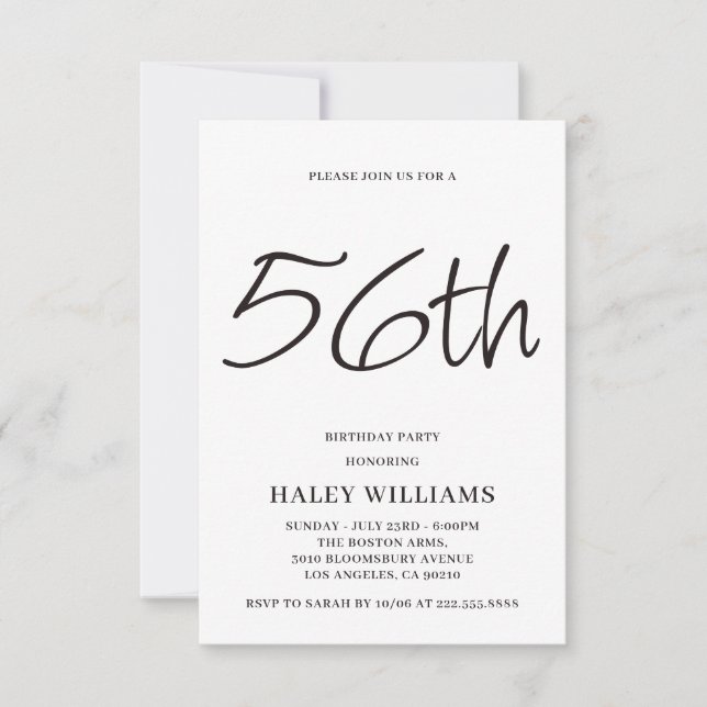 Minimalist Modern Simple Calligraphy 56th Birthday Invitation (Front)