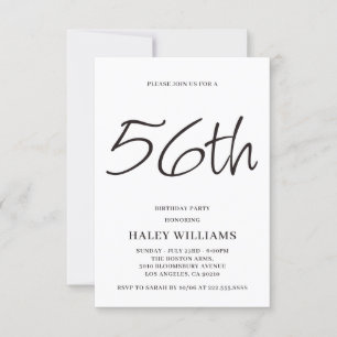 Minimalist Modern Simple Calligraphy 56th Birthday Invitation