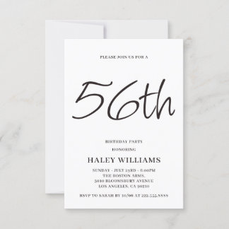 Minimalist Modern Simple Calligraphy 56th Birthday Invitation