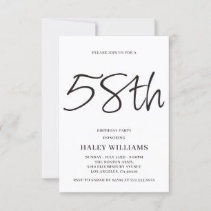 Minimalist Modern Simple Calligraphy 58th Birthday Invitation
