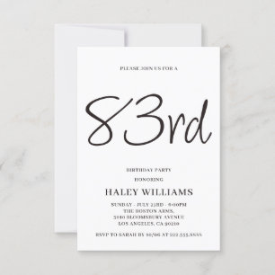 Minimalist Modern Simple Calligraphy 83rd Birthday Invitation