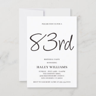 Minimalist Modern Simple Calligraphy 83rd Birthday Invitation