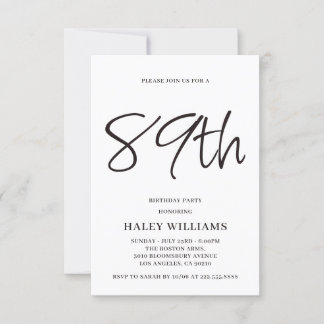 Minimalist Modern Simple Calligraphy 89th Birthday Invitation