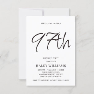 Minimalist Modern Simple Calligraphy 97th Birthday Invitation