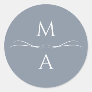 Minimalist Modern Simple Dusty Blue Initials Classic Round Sticker