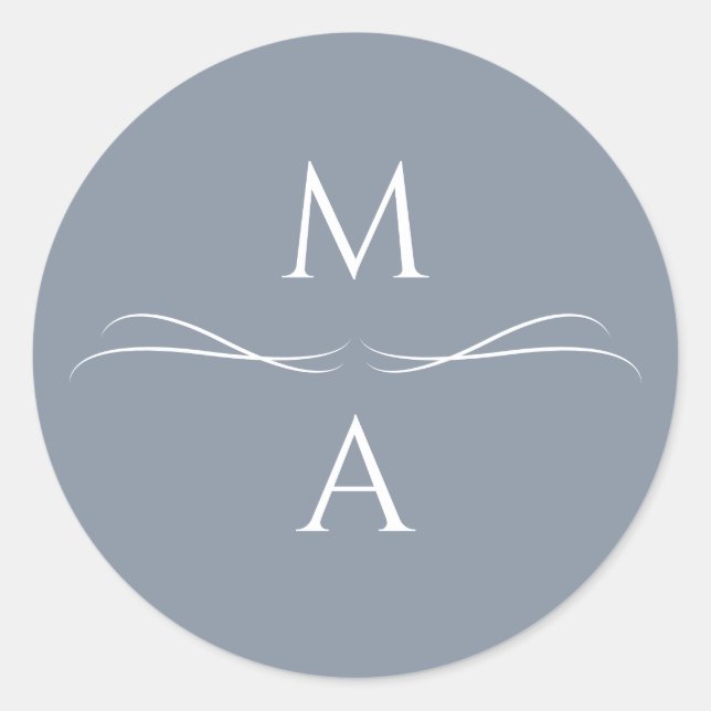 Minimalist Modern Simple Dusty Blue Initials Classic Round Sticker (Front)