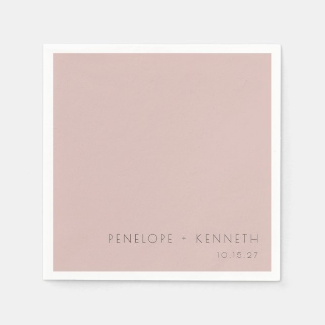 Minimalist Modern Simple Dusty Blush Wedding Names Napkin (Front)