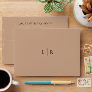 Minimalist Modern Simple Elegant Tan Wedding Envelope