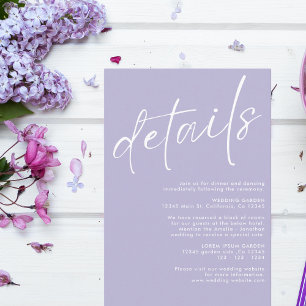 Minimalist modern  simple Lavender wedding details Enclosure Card