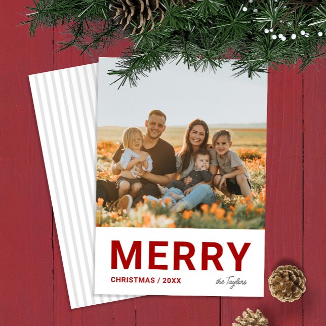 Minimalist Modern Simple Photo Red Christmas  Holiday Card (Minimalist Modern Simple Photo Red Christmas Holiday Card)