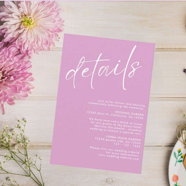 Minimalist modern simple Pink wedding details Enclosure Card (Creator Uploaded)