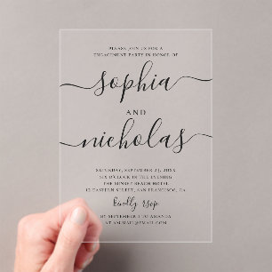 Minimalist modern simple script engagement party acrylic invitations