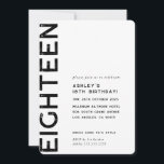 MINIMALIST modern simple type 18th birthday Invitation<br><div class="desc">by kat massard / WWW.SIMPLYSWEETPAPERIE.COM
Love the design,  but would like to see some changes - another colour scheme,  product,  add a photo or adapted for a different occasion - no worries simply contact me,  kat@simplysweetPAPERIE.com I am happy to help!</div>