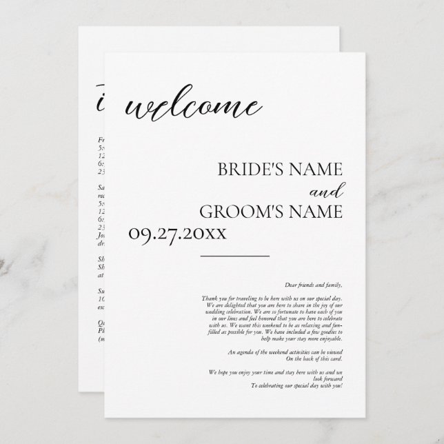Minimalist Modern Simple Wedding Itinerary Program (Front/Back)