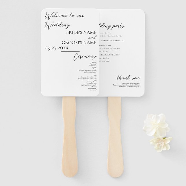Minimalist Modern Simple Wedding Program Hand Fan (Front and Back)
