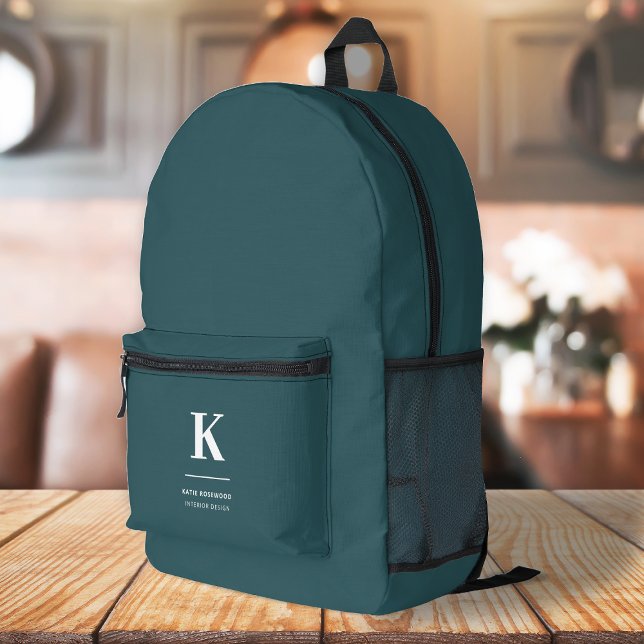 Minimalist Modern Smoke Green Large Initial Printed Backpack (Creator Uploaded)