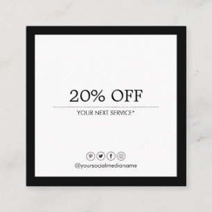 Minimalist Modern Social Media Luxe B&W Discount Square Business Card