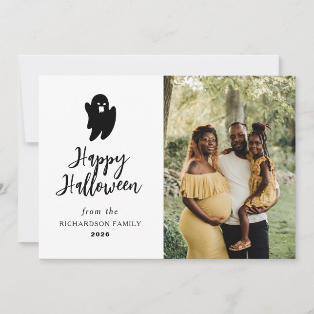 Minimalist Modern Spooky Happy Halloween 1 Photo Holiday Card (Front)