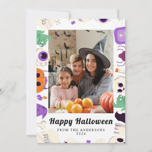 Minimalist Modern Spooky Happy Halloween 1 Photo Holiday Card