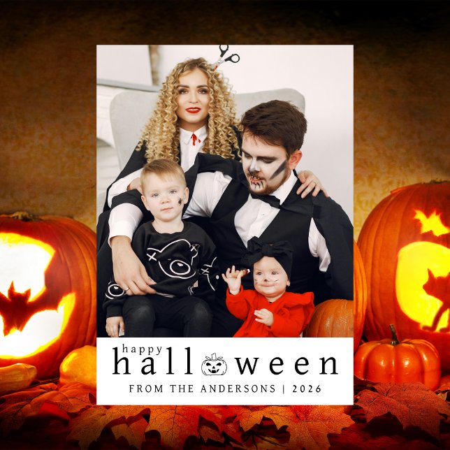 Minimalist Modern Spooky Happy Halloween 1 Photo Holiday Card (Creator Uploaded)