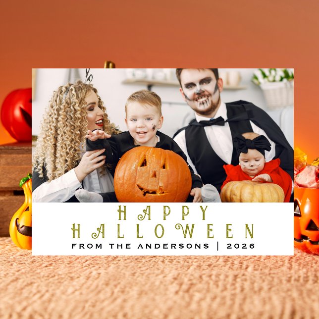 Minimalist Modern Spooky Happy Halloween 1 Photo Holiday Card (Creator Uploaded)