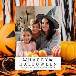Minimalist Modern Spooky Happy Halloween 1 Photo Holiday Card
