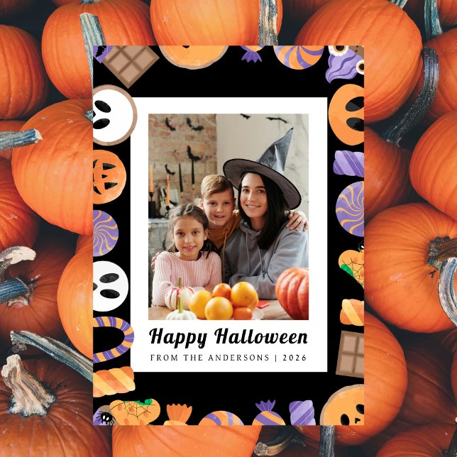Minimalist Modern Spooky Happy Halloween 1 Photo Holiday Card (Creator Uploaded)