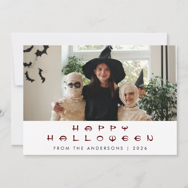 Minimalist Modern Spooky Happy Halloween 1 Photo Holiday Card (Front)