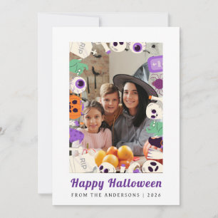 Minimalist Modern Spooky Happy Halloween 1 Photo Holiday Card