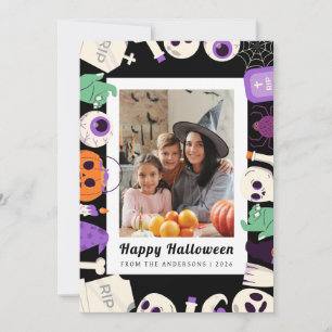 Minimalist Modern Spooky Happy Halloween 1 Photo Holiday Card