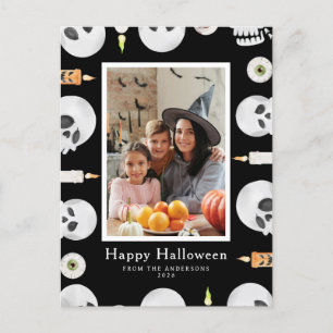 Minimalist Modern Spooky Happy Halloween 1 Photo Holiday Postcard