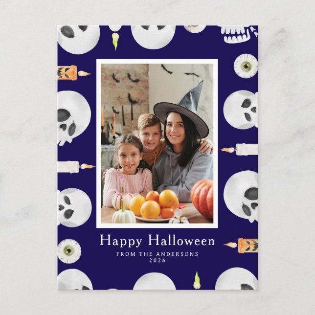 Minimalist Modern Spooky Happy Halloween 1 Photo Holiday Postcard (Front)