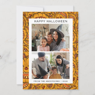 Minimalist Modern Spooky Happy Halloween 2 Photo Holiday Card