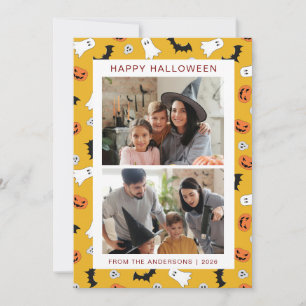 Minimalist Modern Spooky Happy Halloween 2 Photo Holiday Card