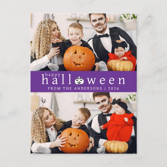 Minimalist Modern Spooky Happy Halloween 2 Photo Holiday Postcard (Front)