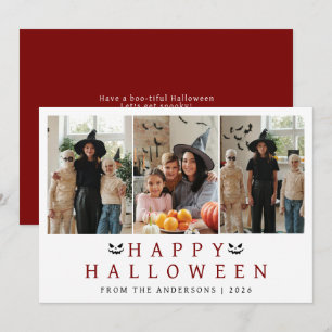 Minimalist Modern Spooky Happy Halloween 3 Photo Holiday Card